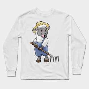 Sheep as Farmer with Rake & Hat Long Sleeve T-Shirt